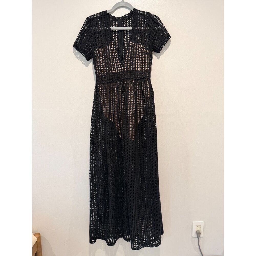 Black Mesh Maxi Dress with Attached Bodysuit
